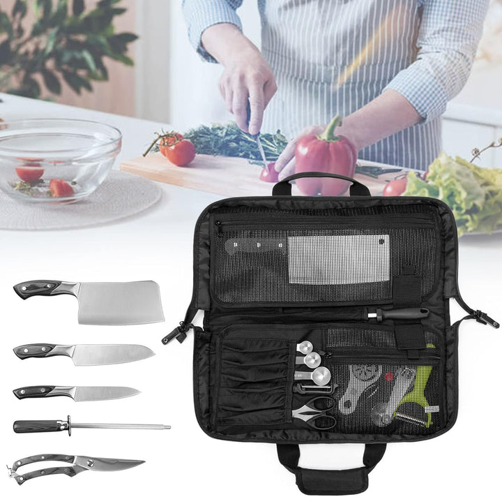 samdew Koch Messer Tasche mit 17 + 6 Utensilien Fächern, Tragbarer Messer Satz Träger für Aufbewahru
