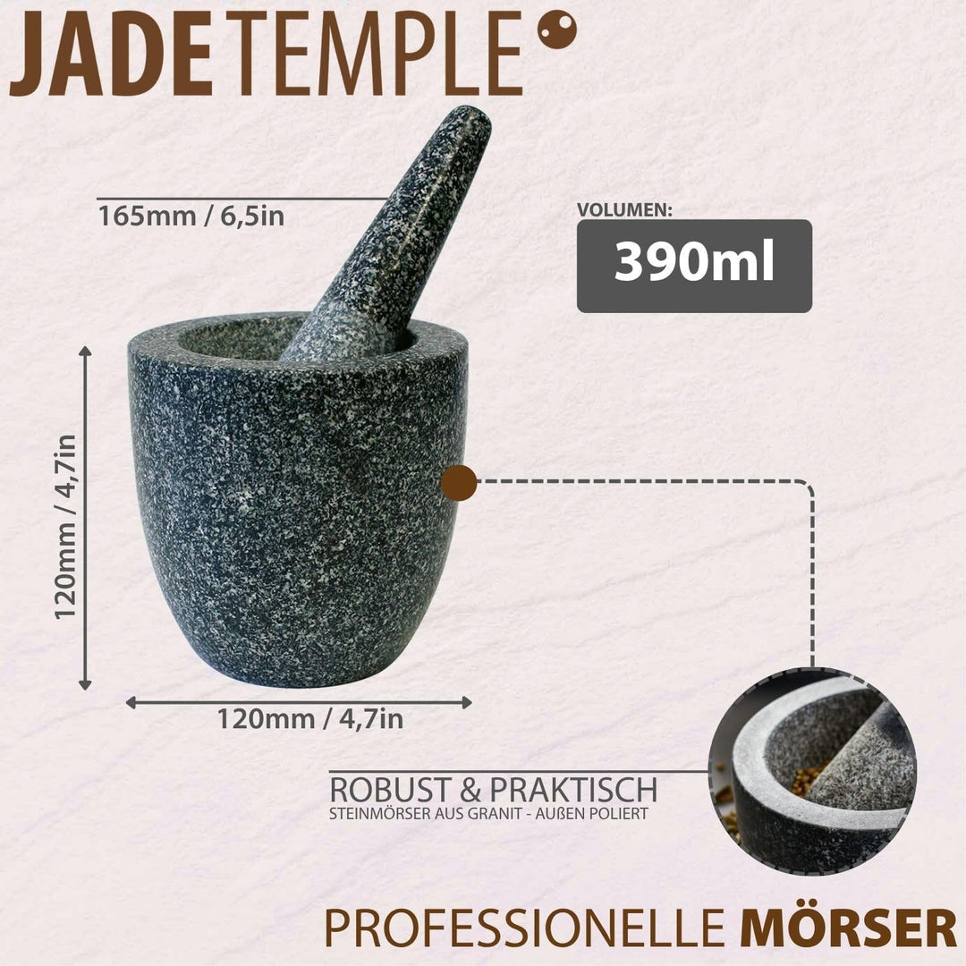 JADE TEMPLE Steinmörser mit Stössel im Set, effektives und einfaches mörsern, aus massivem Granit mi