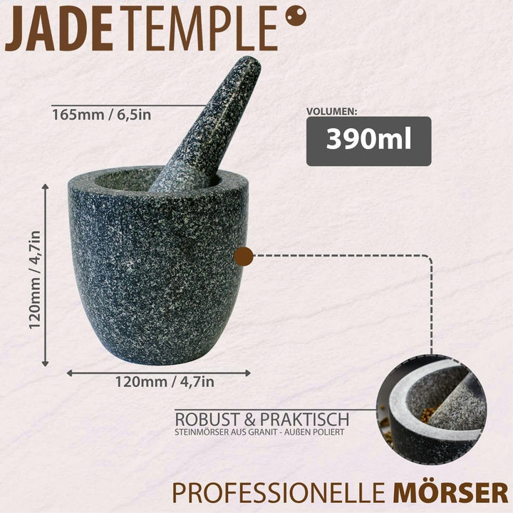 JADE TEMPLE Steinmörser mit Stössel im Set, effektives und einfaches mörsern, aus massivem Granit mi