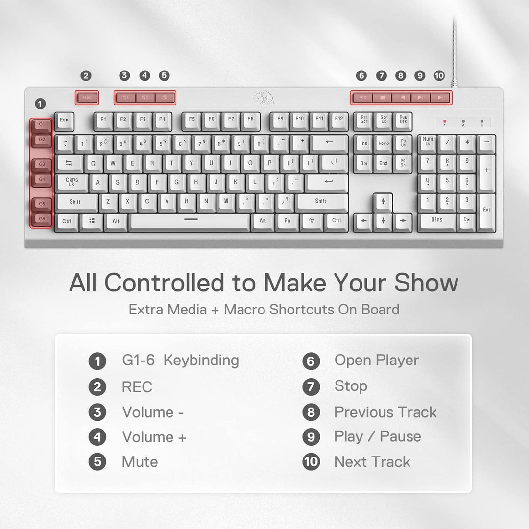 Redragon K512 Shiva US-Layout weisse Membran-Gaming-Tastatur, RGB-Beleuchtung, Programmierbare G-Tas