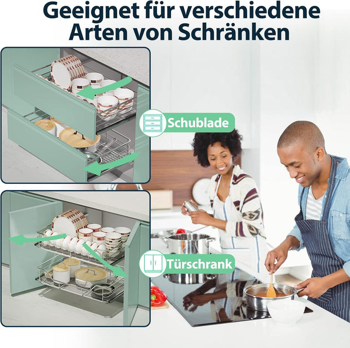 Ikodm Teleskopschublade 2X40cm Küchenschublade, Schrankauszug,Küchenschrank Auszug Nachrüsten,Küchen