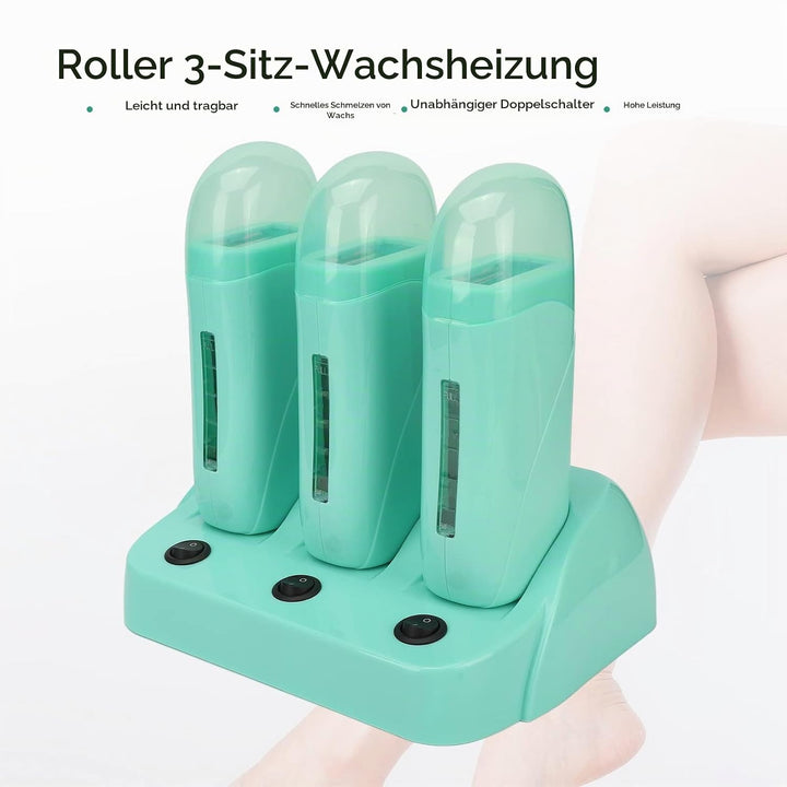 Elektrischer Wachserhitzer, 3 Stück Roll on Wachsheizgerät, 3-in-1 Rollen Wachswärmer, Enthaarungswa