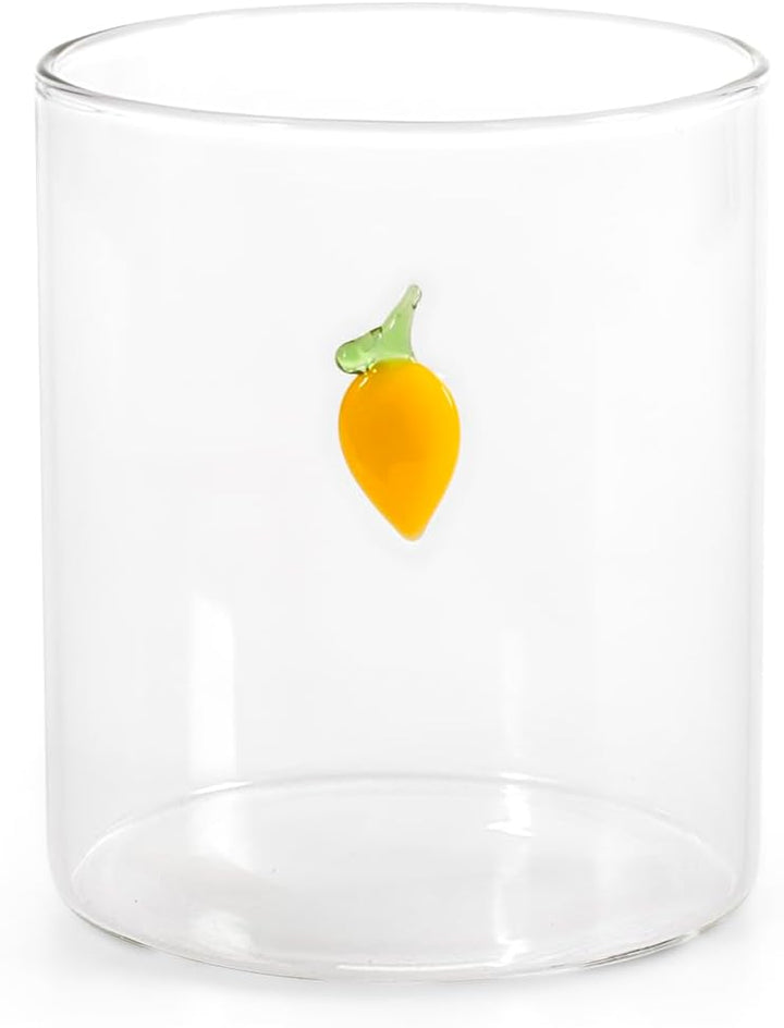 H&H Set mit 6 Gläsern – Borosilikatglas – 42 cl – Externe Miniaturen mit Fruchtdekor – Spülmaschinen