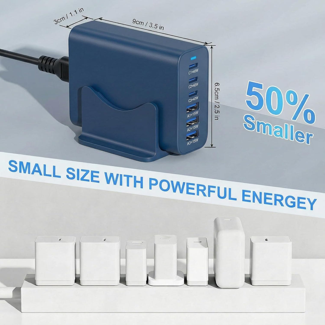6 Ports Ladestation Schnellladegerät, 165W USB C Schnelllade Netzteil, PD Power GaN Ladegerät kompat
