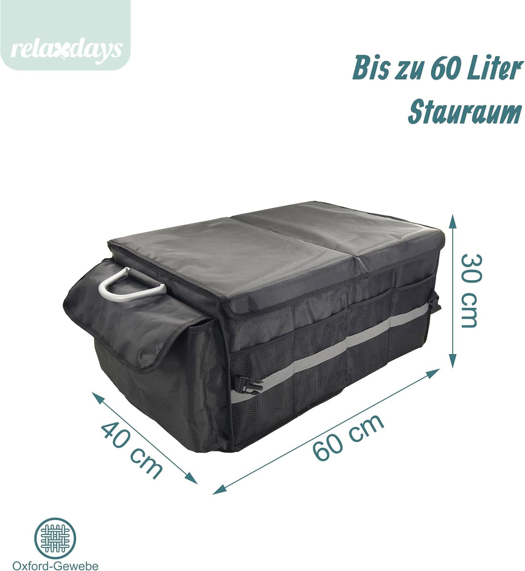 Relaxdays Kofferraum Organizer mit Deckel, entnehmbare Kühltasche, faltbar, HxBxT: 30 x 60 x 40 cm,