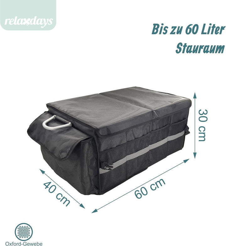 Relaxdays Kofferraum Organizer mit Deckel, entnehmbare Kühltasche, faltbar, HxBxT: 30 x 60 x 40 cm,