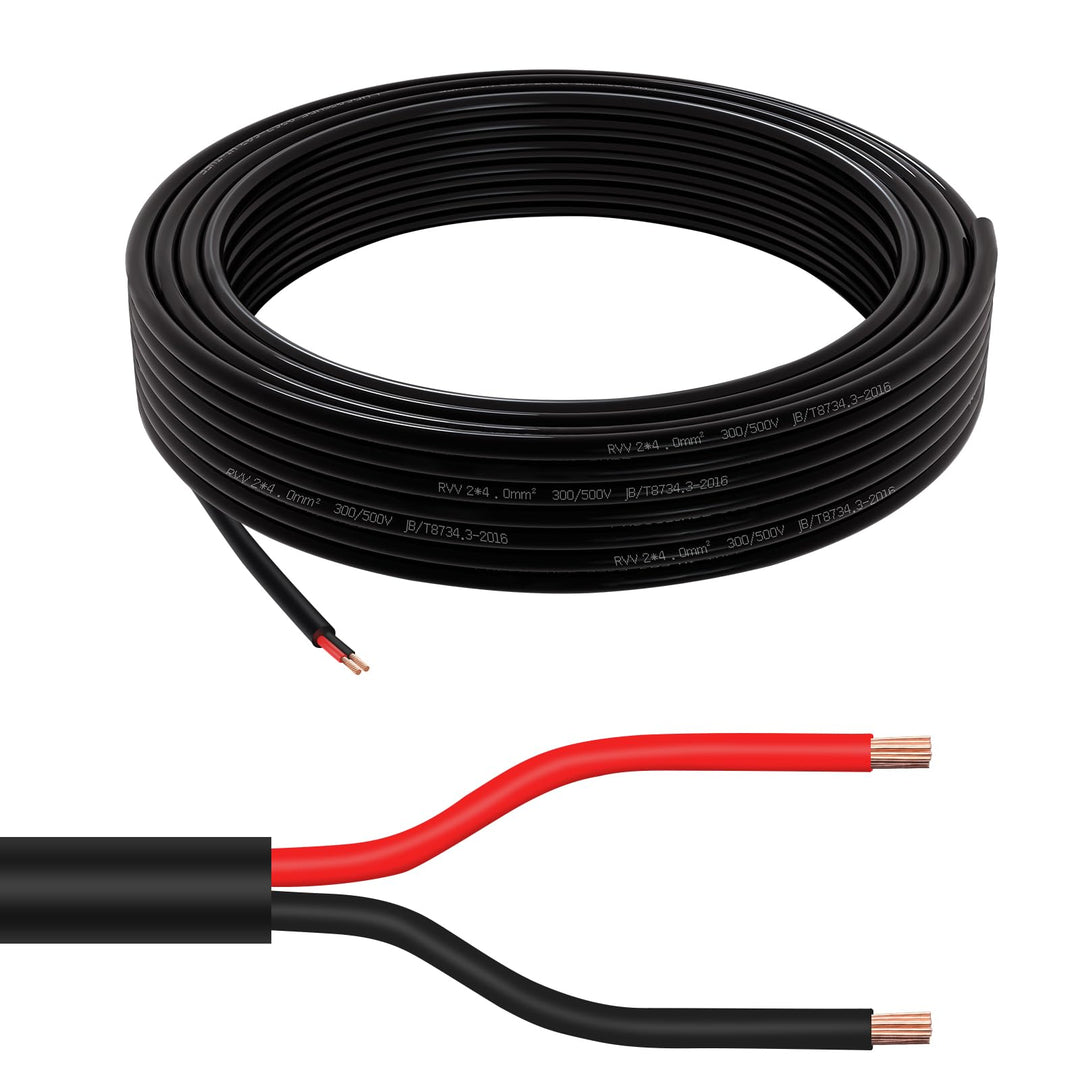 2×4,0 mm² Rundes Zweileiterkabel 2-adriges Kupfer-Elektrokabel 5V 12V 24V 60V, Dünnwandiges Rot/Schw