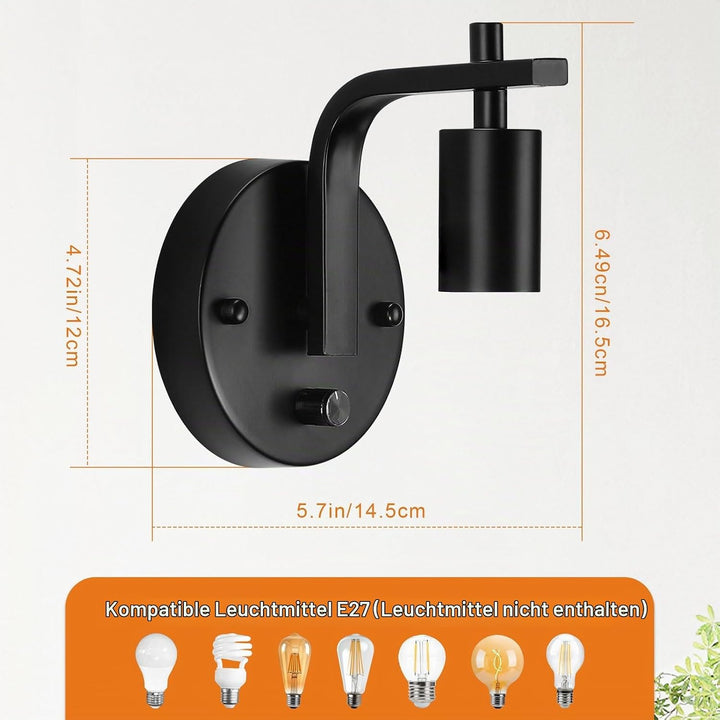 Lightess 2er Pack Industrielle Wandlampen Schwarze Wandleuchten mit dimmbarem Dimmerschalter Innen E