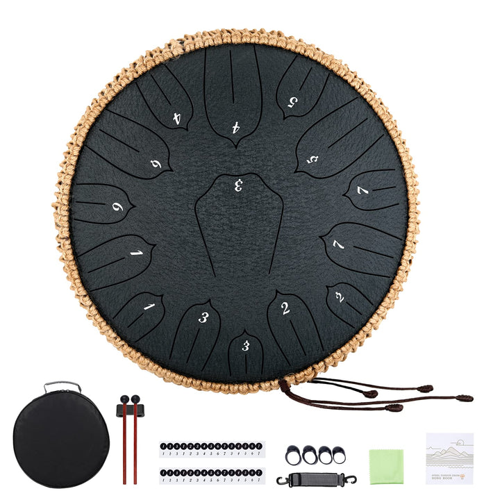 Musfunny Steel Tongue Drum, 12 Zoll 15 Tone Zungentrommel Handpan Trommel, D-Dur Steel Pan Töne Schl