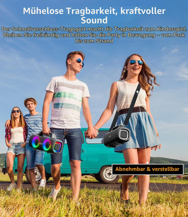 Portable Bluetooth Speaker Wireless,140W Peak Loud Sound with 2 Subwoofers &amp; Bass Boost, IP65 Waterp
