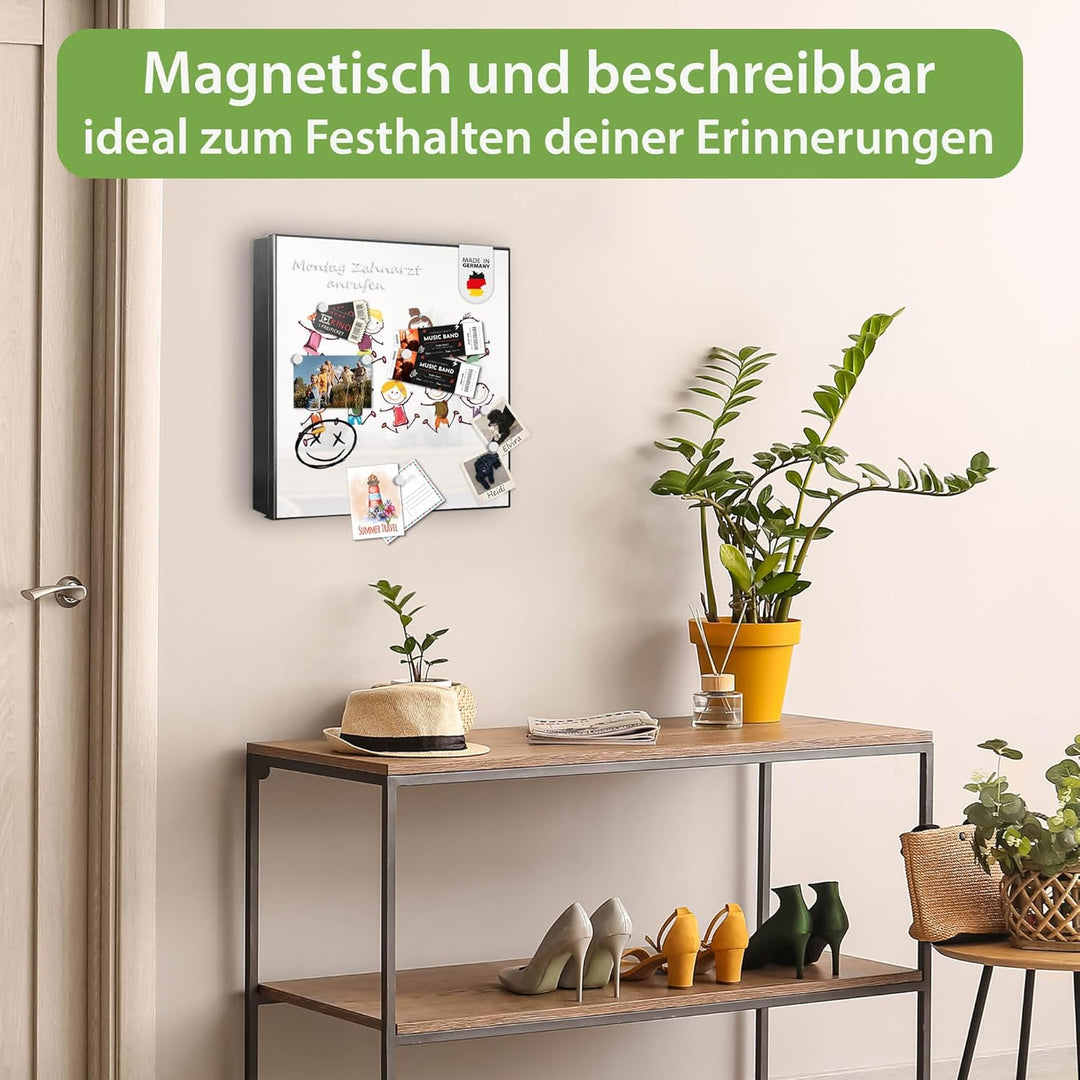 banjado® Grosser Schlüsselkasten Glas/Schlüsselbox 30cm x 30cm mit 50 Haken - Motiv Happy Kids/Schlü