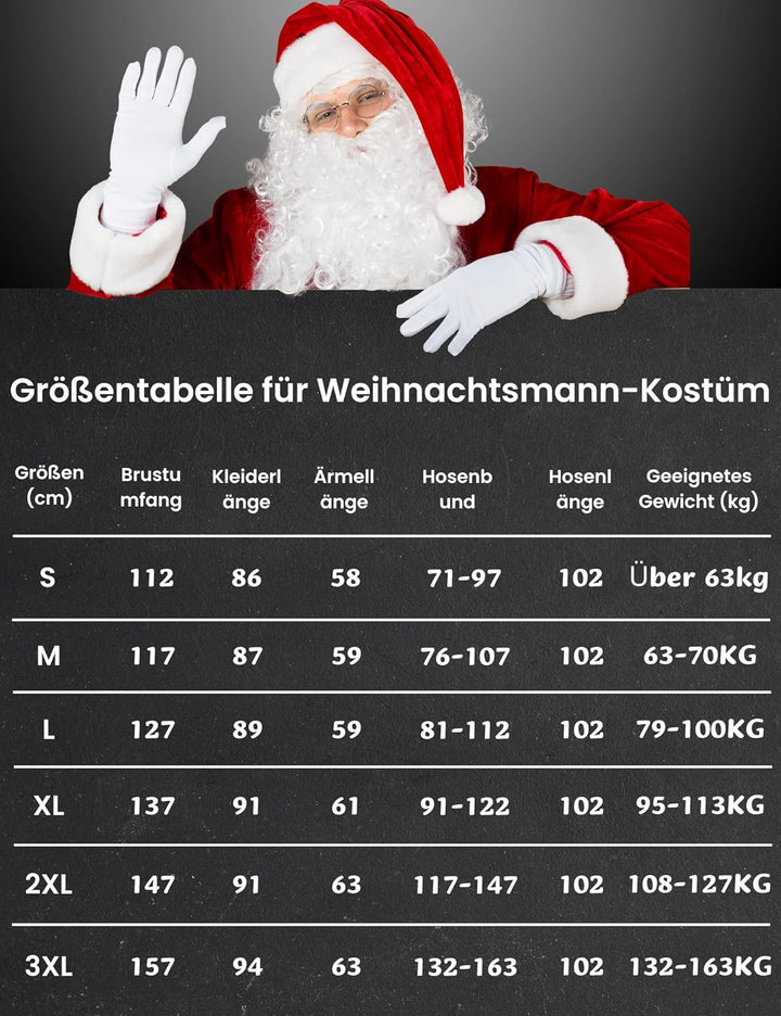 Ahititi Weihnachtsmann Kostüm Deluxe, Nikolauskostüm Santa Claus-Erwachsenenkostüm 10-Teilig, S