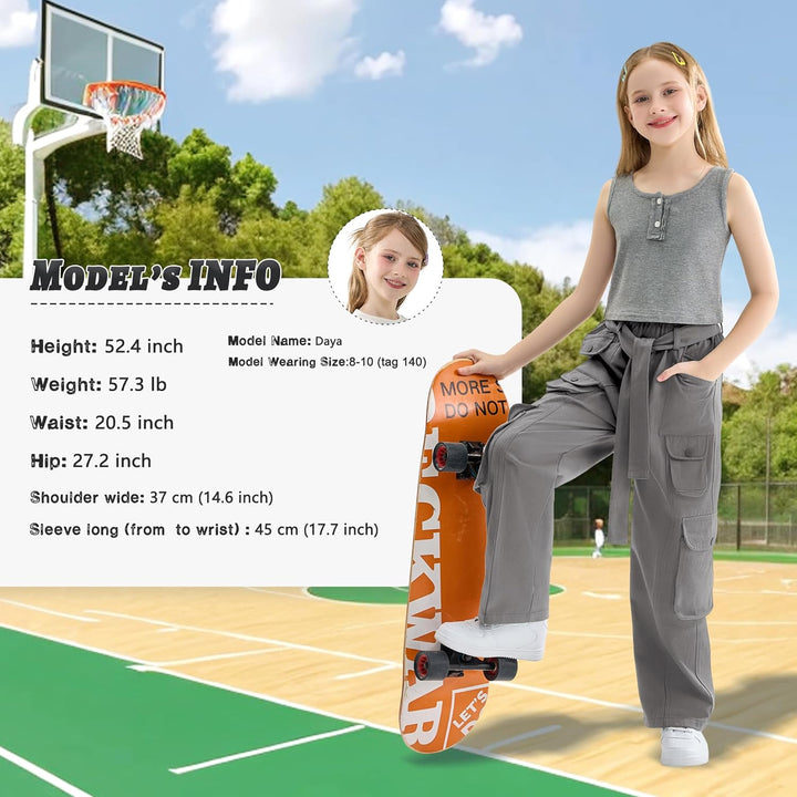 Rolanko Baggy Cargo Jeans für Mädchen, Elastische Hose mit Hoher Taille und Weitem Bein Y2K Jeanshos