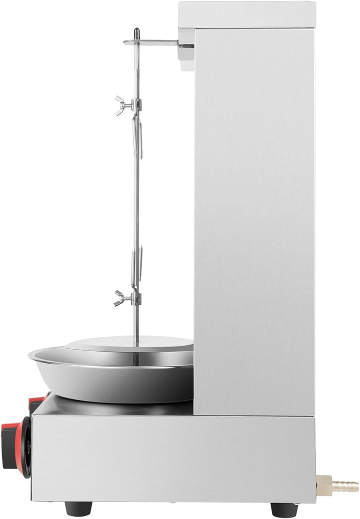 3000W Professionelle Gas-Schawarma-Grillmaschine Edelstahl Vertikalgrill mit 2 Keramikbrennern & 360