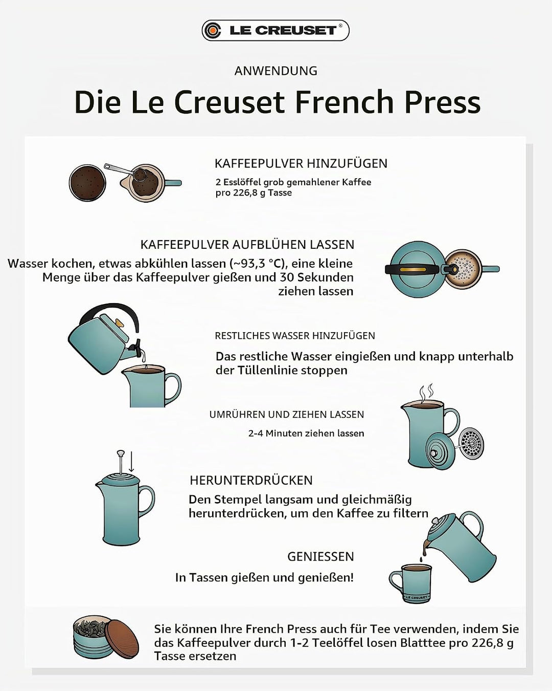 Le Creuset Kaffee-Bereiter/French Press mit Edelstahl-Presseinsatz, 800 ml, Steinzeug,