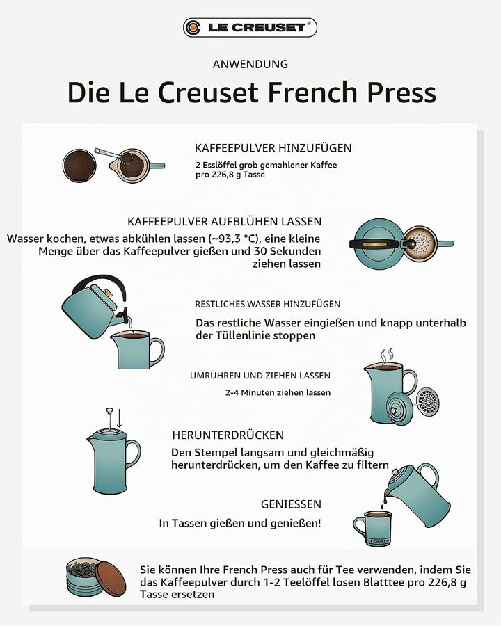 Le Creuset Kaffee-Bereiter/French Press mit Edelstahl-Presseinsatz, 800 ml, Steinzeug,