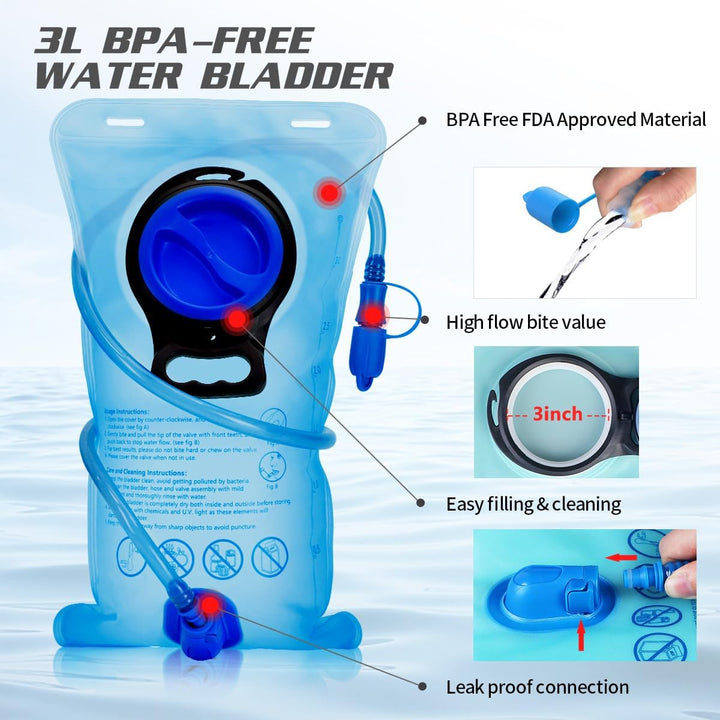 Trinkrucksack mit Trinkblase 3L BPA-Frei, Wasserdichter Outdoor-Rucksack, Rucksack mit Trinksystem,