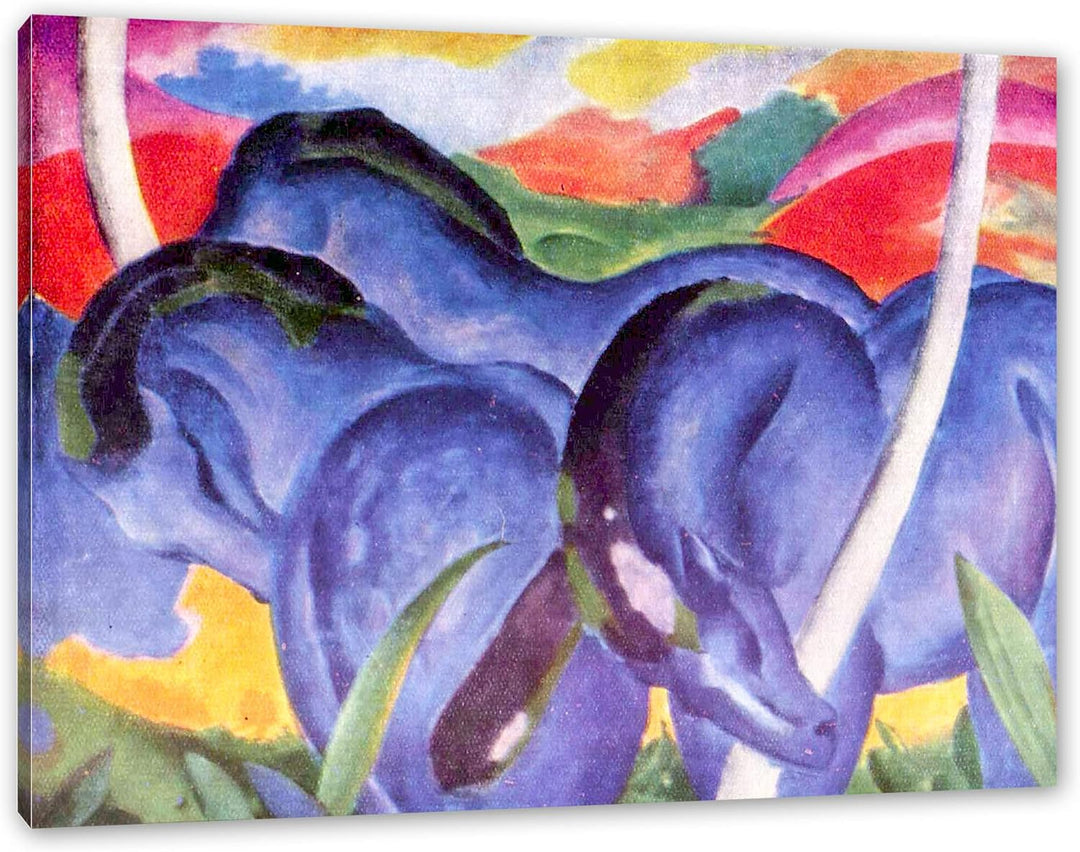 Franz Marc - Die grossen blauen Pferde als Leinwandbild / Grösse: 120x80 cm / Wandbild / Kunstdruck