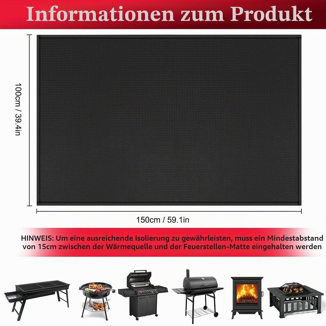 100 × 150 cm Feuerfeste Unterlage, Feuerschutzmatte, Hitzeschutzmatte Splatter Matte 3 Schicht, Gril
