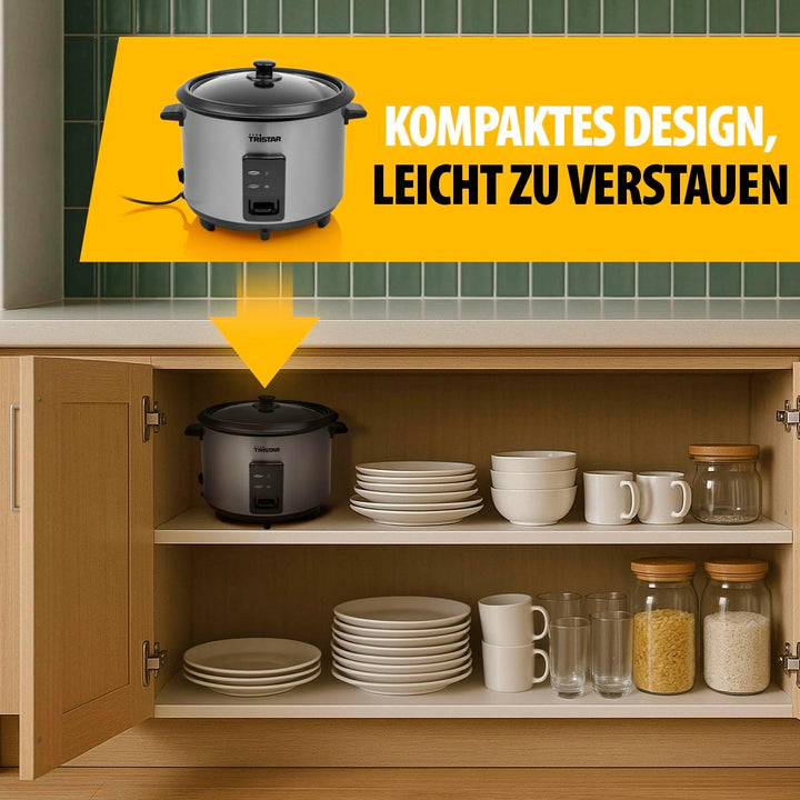 Tristar Reiskocher, 1,8 L Kapazität, Edelstahlgehäuse mit Glasdeckel, Antihaft-Innentopf, Automatisc
