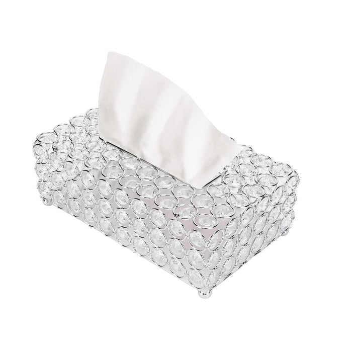 Kristall Komestikbox 22 × 13 × 8 cm Rechteckig Silber Deko Taschentuchbox, Metall Strasssteine Glitz