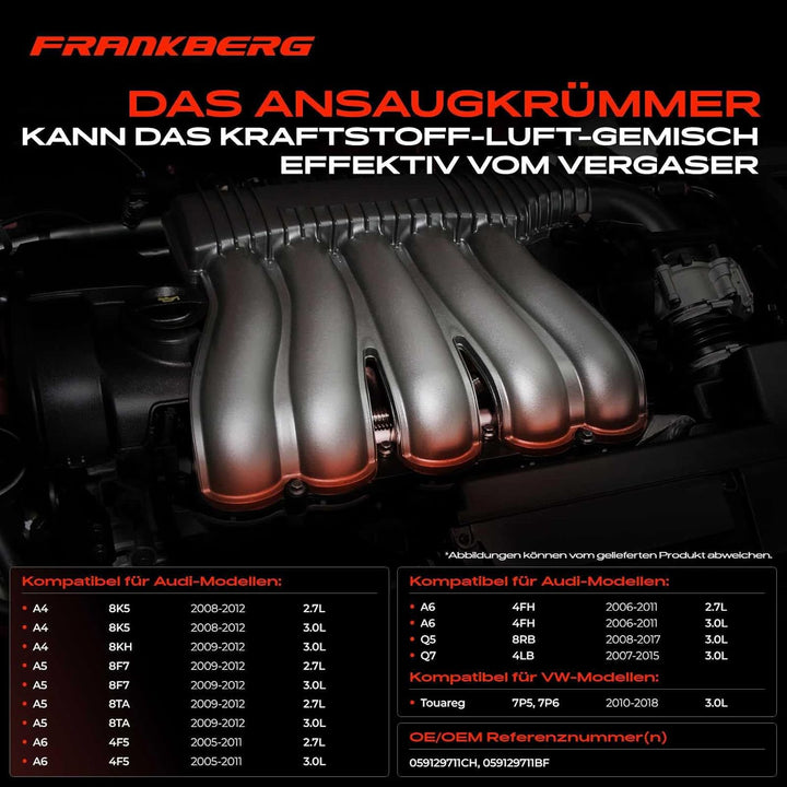 Ansaugkrümmer Mit Dichtring für A4 8K2 B8 A4 Avant 8K5 B8 A5 8T3 8TA 2.7L 3.0L 2007-2012 059129711BF