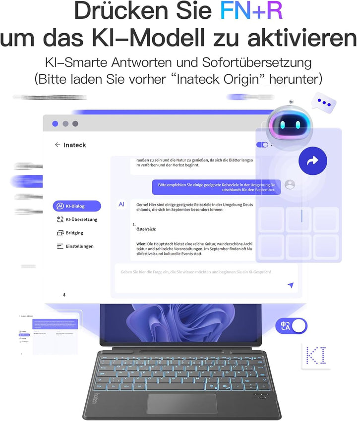 Inateck Surface Pro 11 Tastatur,Kompatibel mit Surface Pro 11/10/9/8/X, KI-Funktion,Tastatur mit Tou