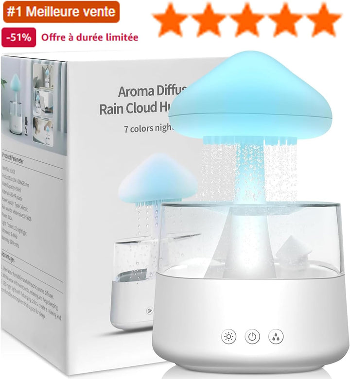 Rain-Cloud Humidifier, 450 ml, Regen Wolken Luftbefeuchter mit 3 modi und 7 Farben, LED-Lichtern Aro