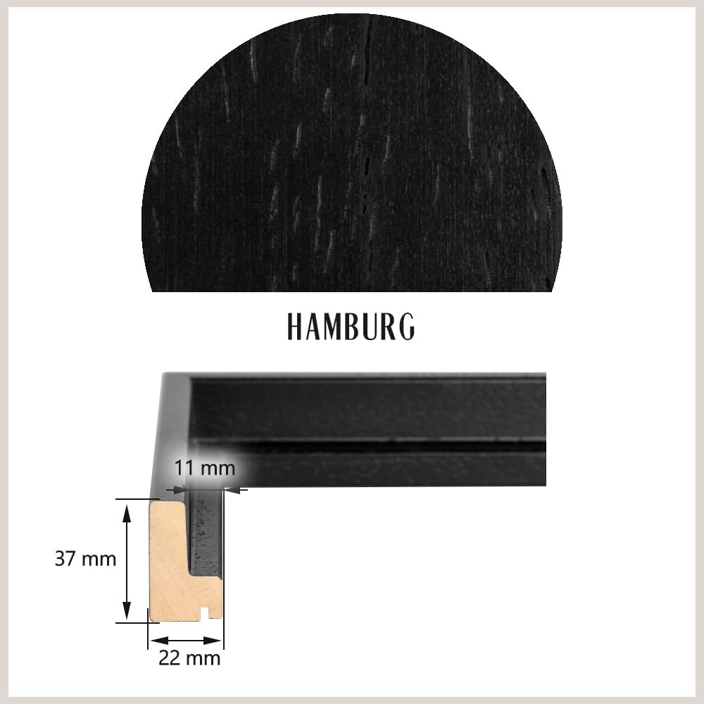 Schattenfugenrahmen Set Hamburg Schwarz (matt) mit Keilrahmen Leinwand Bild Druck Motiv: Palmenblatt