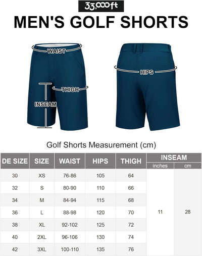 33,000ft Herren Golf Shorts Stretch Kurze Golfhosen Leichte Schnelltrocknende 11" Bermuda Shorts Kur