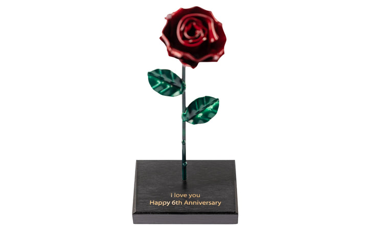 Forging Art Bcn® Ewige schmiedeeiserne Rose mit Holzsockel mit personalisierter Gravur - Handgeschmi