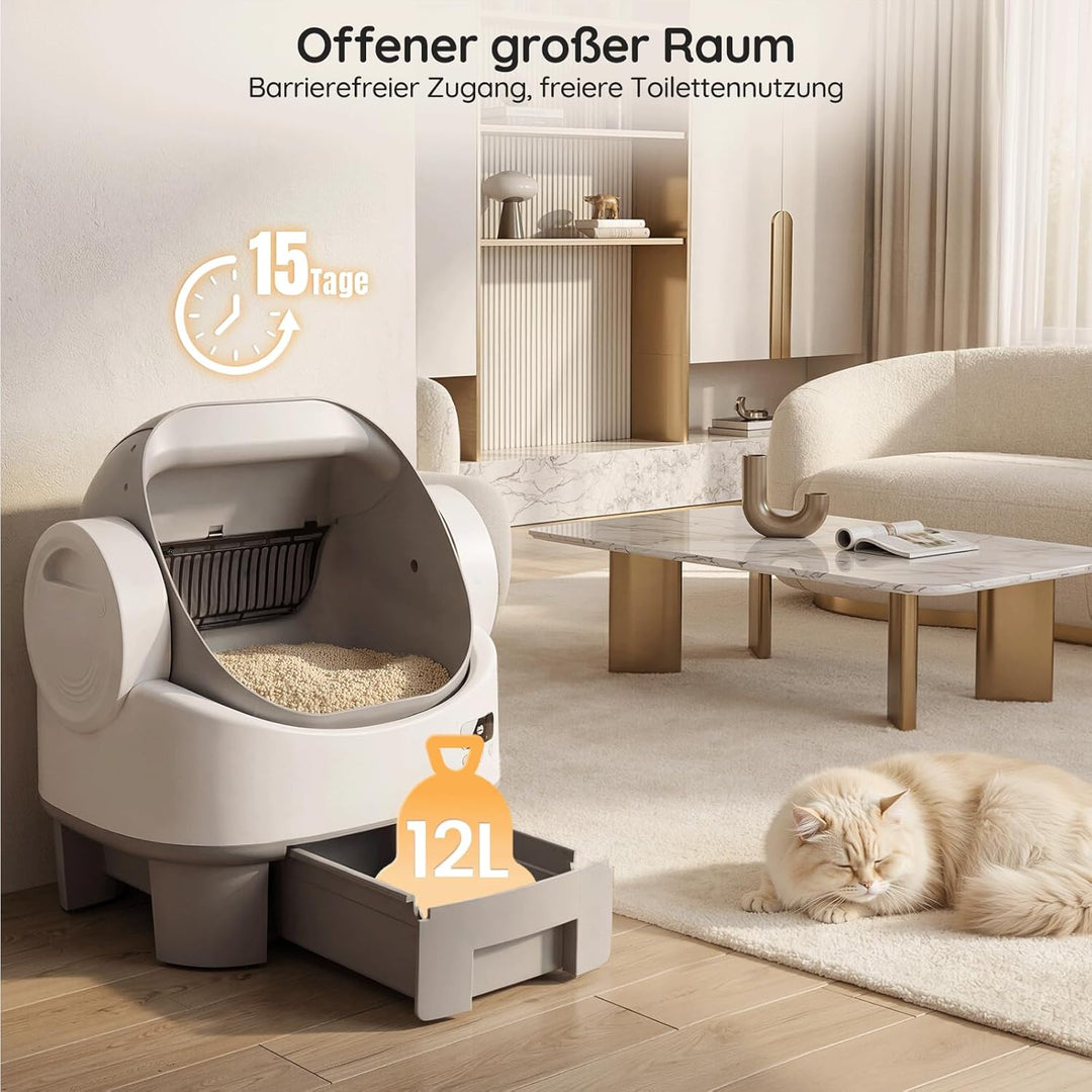 JUMMICO Elektrisches Katzenklo Selbstreinigend, 6 SicherheitsSensoren, XXL Halboffen, APP Steuerung,