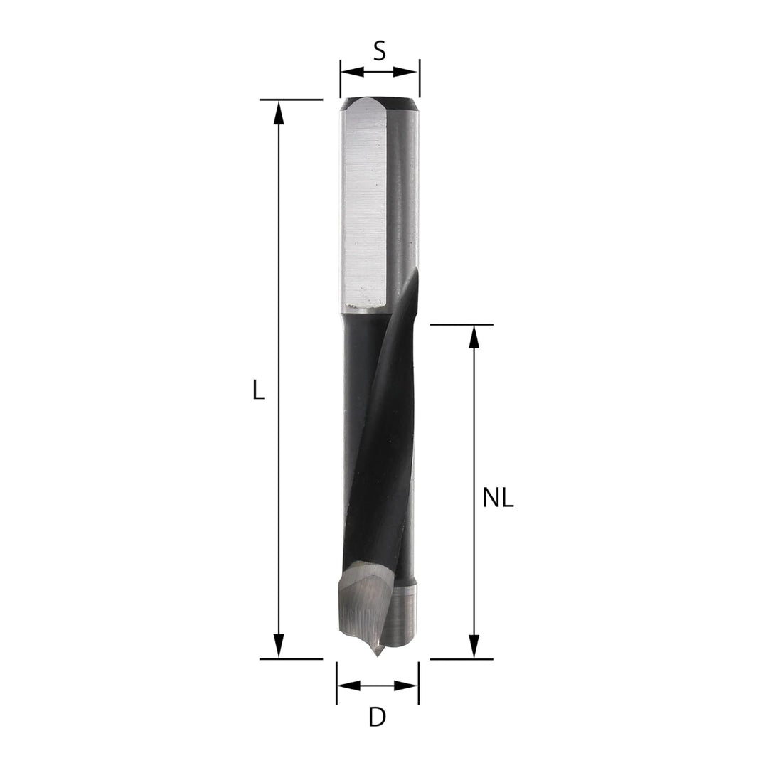 ENT 22780 Dübelbohrer HW, Schaft (S) 10 mm, Durchmesser (D) 5 mm, NL 35 mm, SL 30 mm, L 70 mm, Recht