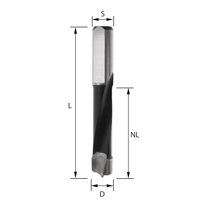 ENT 22780 Dübelbohrer HW, Schaft (S) 10 mm, Durchmesser (D) 5 mm, NL 35 mm, SL 30 mm, L 70 mm, Recht