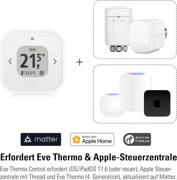Eve Thermo Control (Matter) – Temperatursensor und -regler für Eve Thermo (4. Gen.), Thread, für App