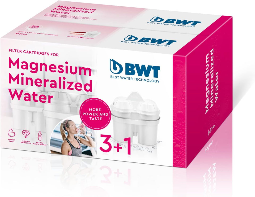 BWT - 814134 - Filterkartusche Magnesium Mineralized Water - 4 Stück im Set &amp; Tischwasserfilter Vida