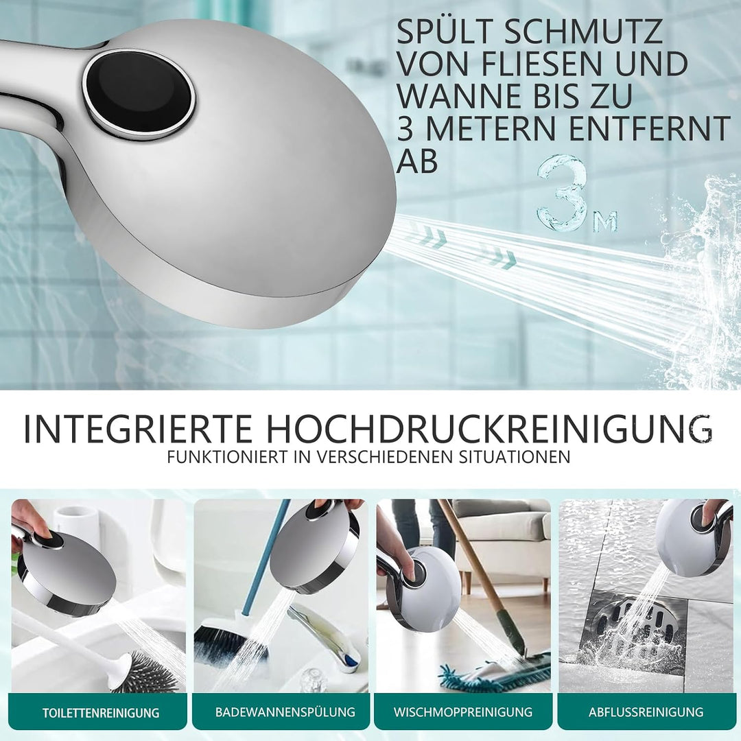 Duschkopf Gross Hochdruck XXL mit Schlauch Regenduschkopf mit 3+1 Strahlarten, 130mm Gross Handbraus