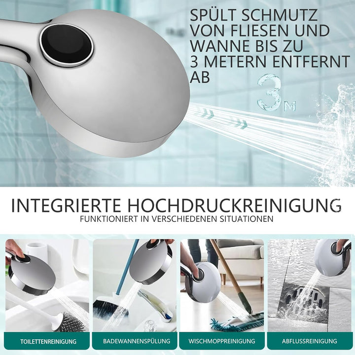 Duschkopf Gross Hochdruck XXL mit Schlauch Regenduschkopf mit 3+1 Strahlarten, 130mm Gross Handbraus