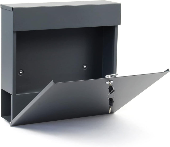 Wiltec Designer Briefkasten V49 anthrazit 370 x 105 x 370 mm, Wandbriefkasten mit Schloss und Zeitun