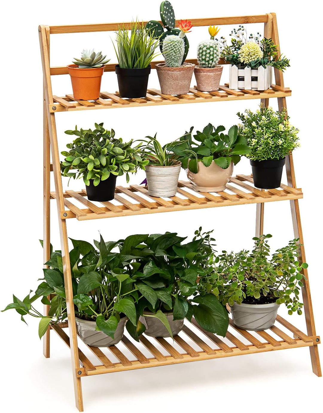 RELAX4LIFE Blumenständer Klappbar, Pflanzenregal 3-stufig, Blumenleiter aus Bambus, Freistehendes Bl
