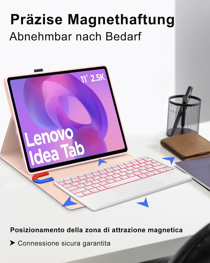 11 Zoll Bluetooth Tastatur Hülle für Lenovo Idea Tab 11, Deutsch QWERTZ mit 7-Farben Licht und Touch