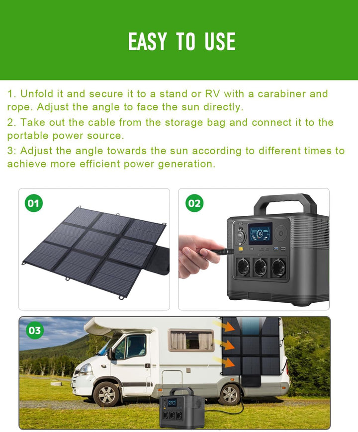 Faltbares Solarpanel 200W, 3m Kabel, 22% Umwandlungseffizienz, IP67 wasserdicht, tragbares Solarlade