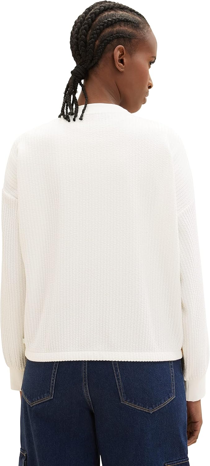 TOM TAILOR Denim Damen Sweatjacke mit Struktur L 10348 - Gardenia White, L 10348 - Gardenia White