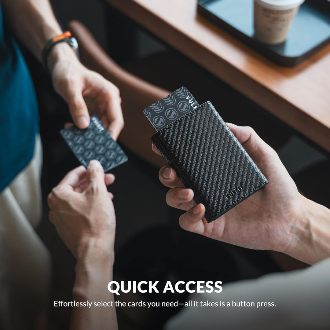 VULKIT Kreditkartenetui RFID-blockierende Pop-Up-Kartentasche aus Echtem Leder mit Geldscheinfach, A