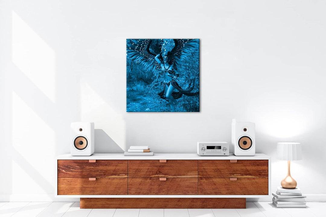 deyoli Feen Kriegerin Format: 70x70 Effekt: Monocrome Blau als Leinwand, Motiv fertig gerahmt auf Ec