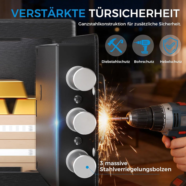 GTPLAYER Tresor für Zuhause, Mini Sicherheitstresor LED-Beleuchtung mit Fingerabdruck, Zahlencode, N