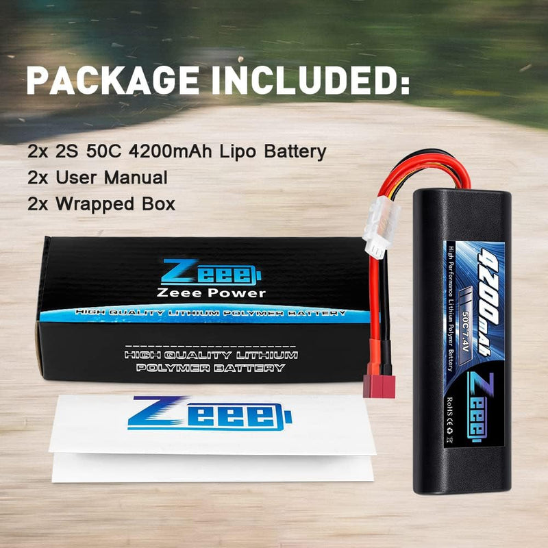 Zeee 2S Lipo Akku 7,4V 50C 4200mAh RC Akku mit Deans T Stecker für RC Car RC Truck RC Hobby(2 Packun