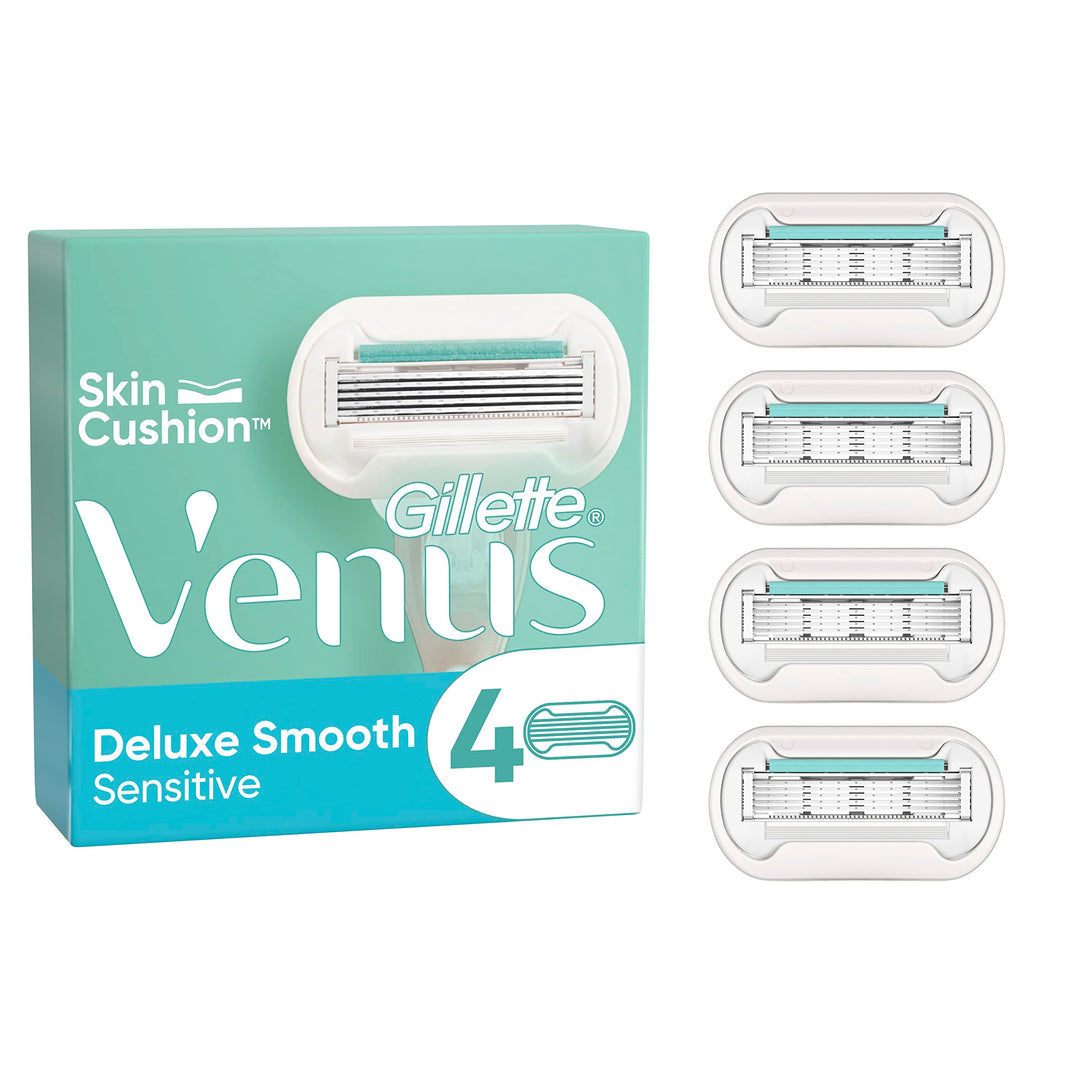 Gillette Venus Deluxe Smooth Sensitive Rasierklingen für Rasierer Damen, 4 Ersatzklingen für Damenra