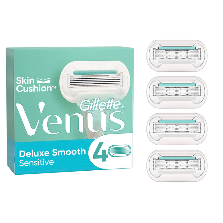 Gillette Venus Deluxe Smooth Sensitive Rasierklingen für Rasierer Damen, 4 Ersatzklingen für Damenra