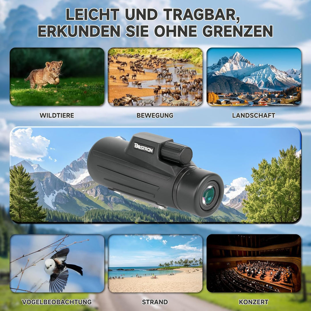 BOSTRON Monokular Teleskop 10X42, HD Monokulars Fernglas mit Stativ, BAK4 & FMC-Prismenfernrohr für